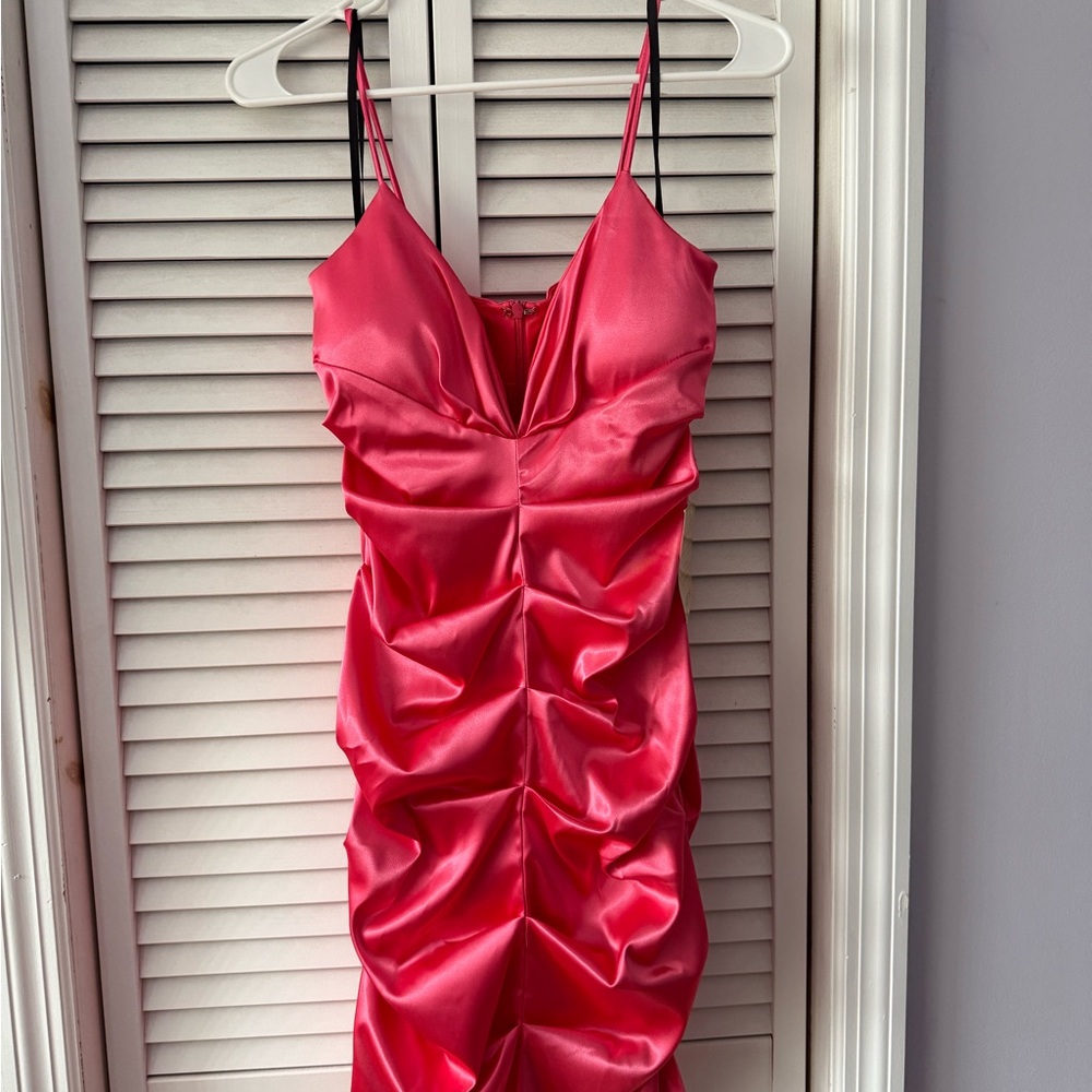 Arden B Pink Satin Ruched Mini Dress